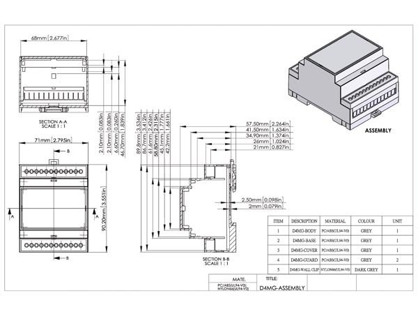 Plano de caja de riel DIN