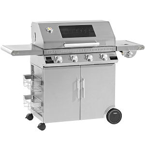 Pemanggang Gas 4 Tungku dengan Kabinet Troli Stainless Steel