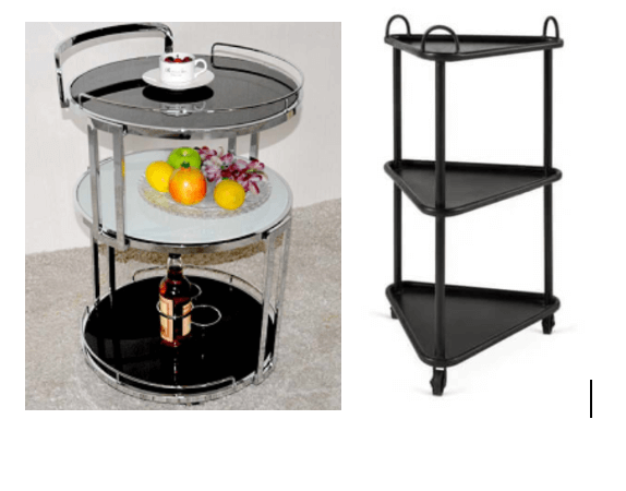 Gerobak makan stainless steel berbentuk lingkaran dan segitiga