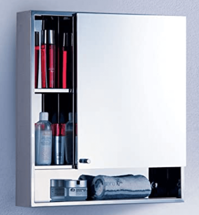 Tempat penyimpanan kamar mandi berbahan baja tahan karat dengan rak terbuka