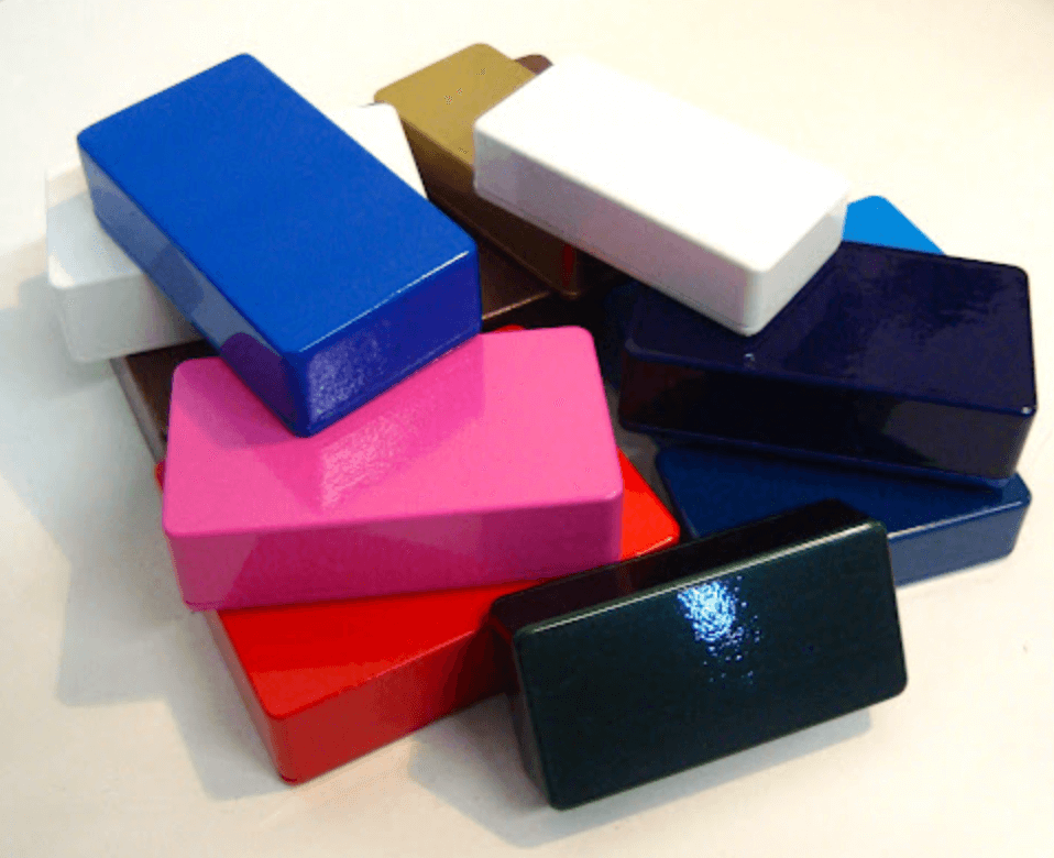 Coloured powder-coated enclosures
