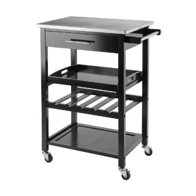 Troli Dapur Stainless Steel dengan Atasan Hitam