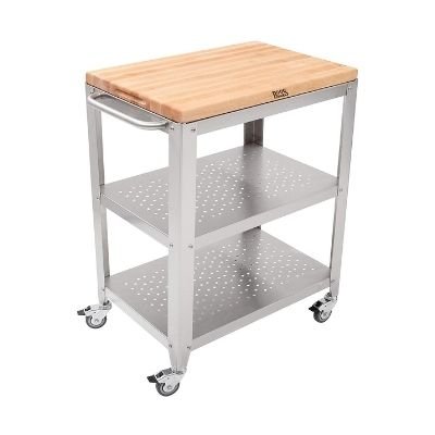 Bagian Atas Papan Potong Maple yang Dapat Dilepas dari Troli Dapur Stainless Steel
