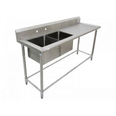 Meja Dapur Komersial Stainless Steel 2 Wastafel